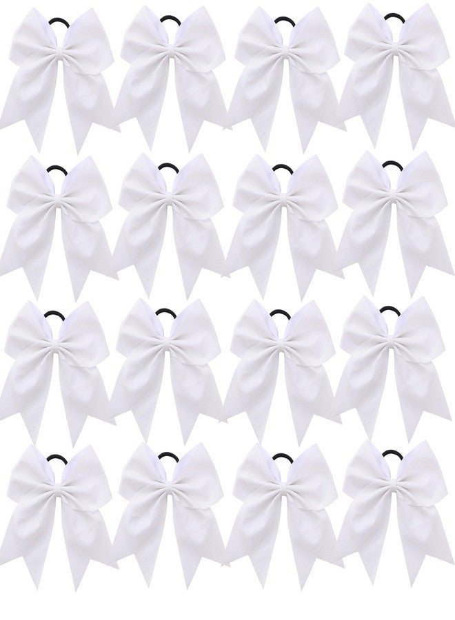 Hipcheer 16 PCS Large Glitter White Cheer Hair Bows, Shiny Cheerleading Bows Ponytail Holder for Cheerleader Girls Softball Sports and Christmas Tree Decor (Glitter White) - Image 1